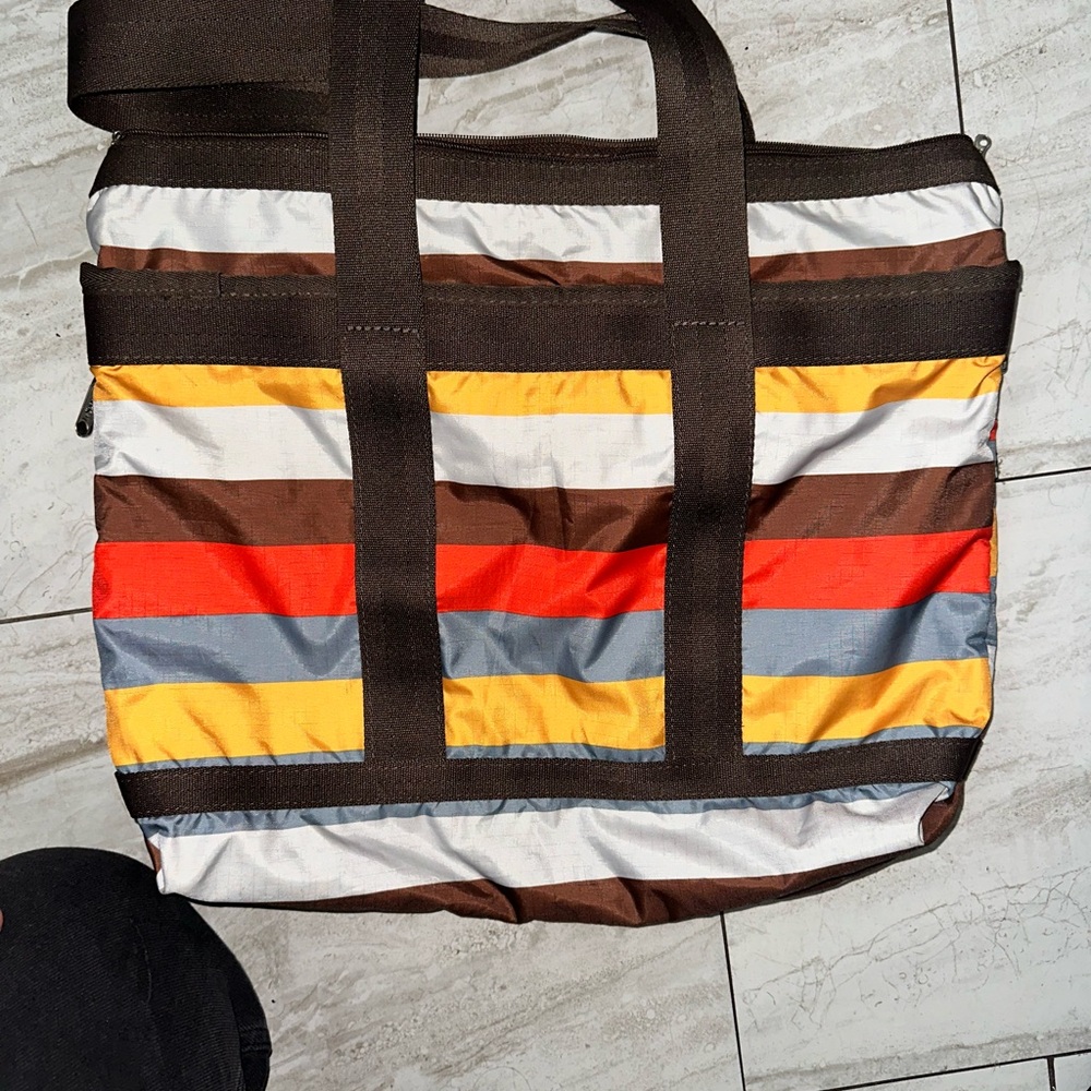 Lesportsac Brown and Yellow Duffel Bag Retro Design